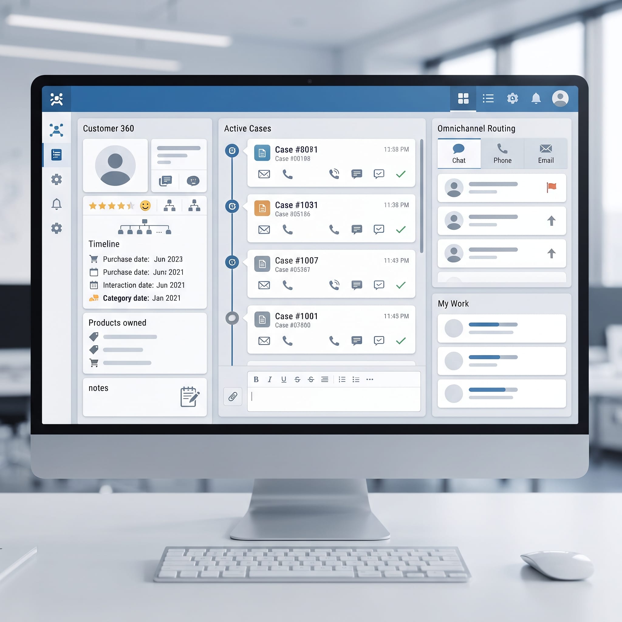 A 360-degree view of the Salesforce Service Console, bringing customer history, active tickets, and communication channels into a single screen.