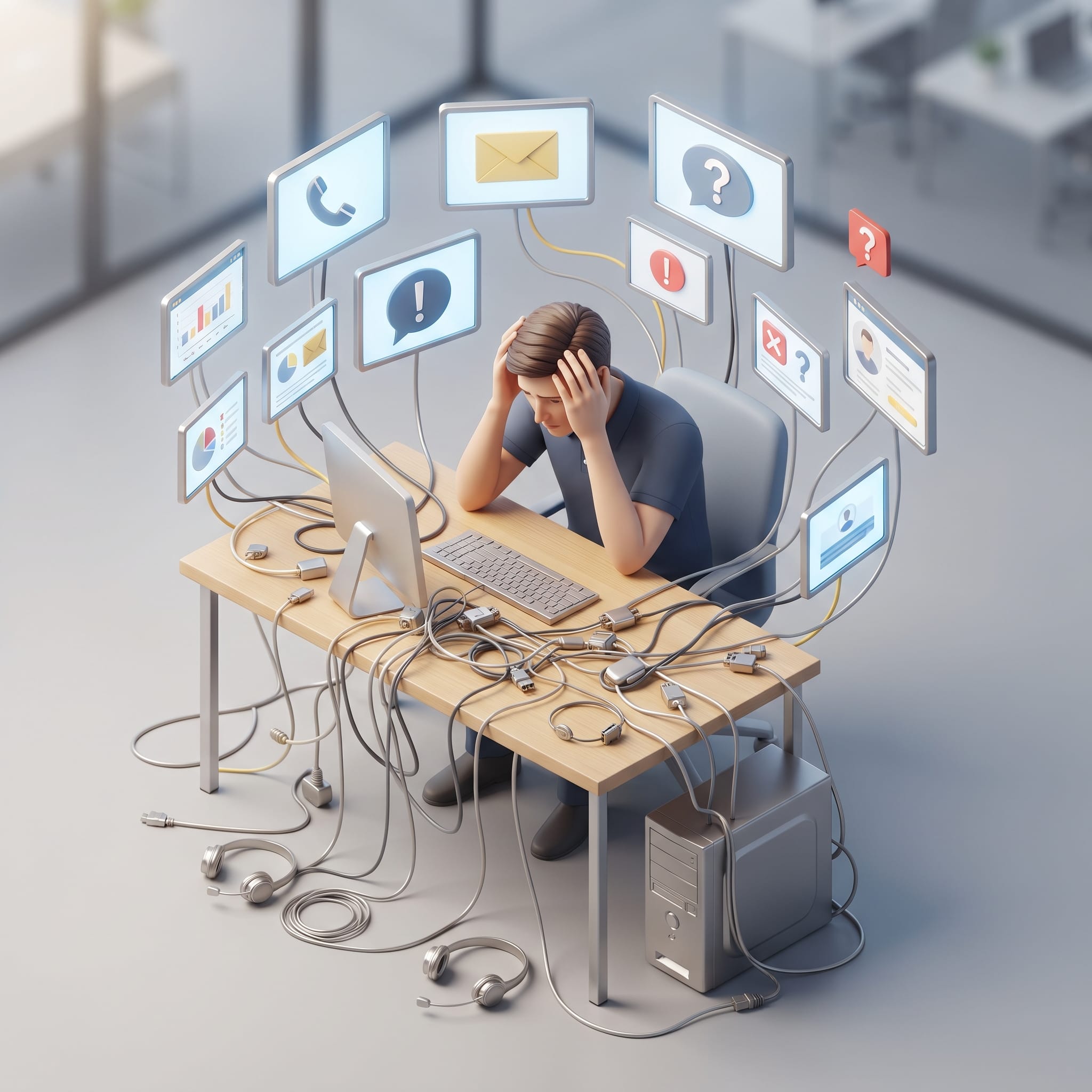 An illustration highlighting the operational friction and confusion caused by siloed legacy customer support systems.